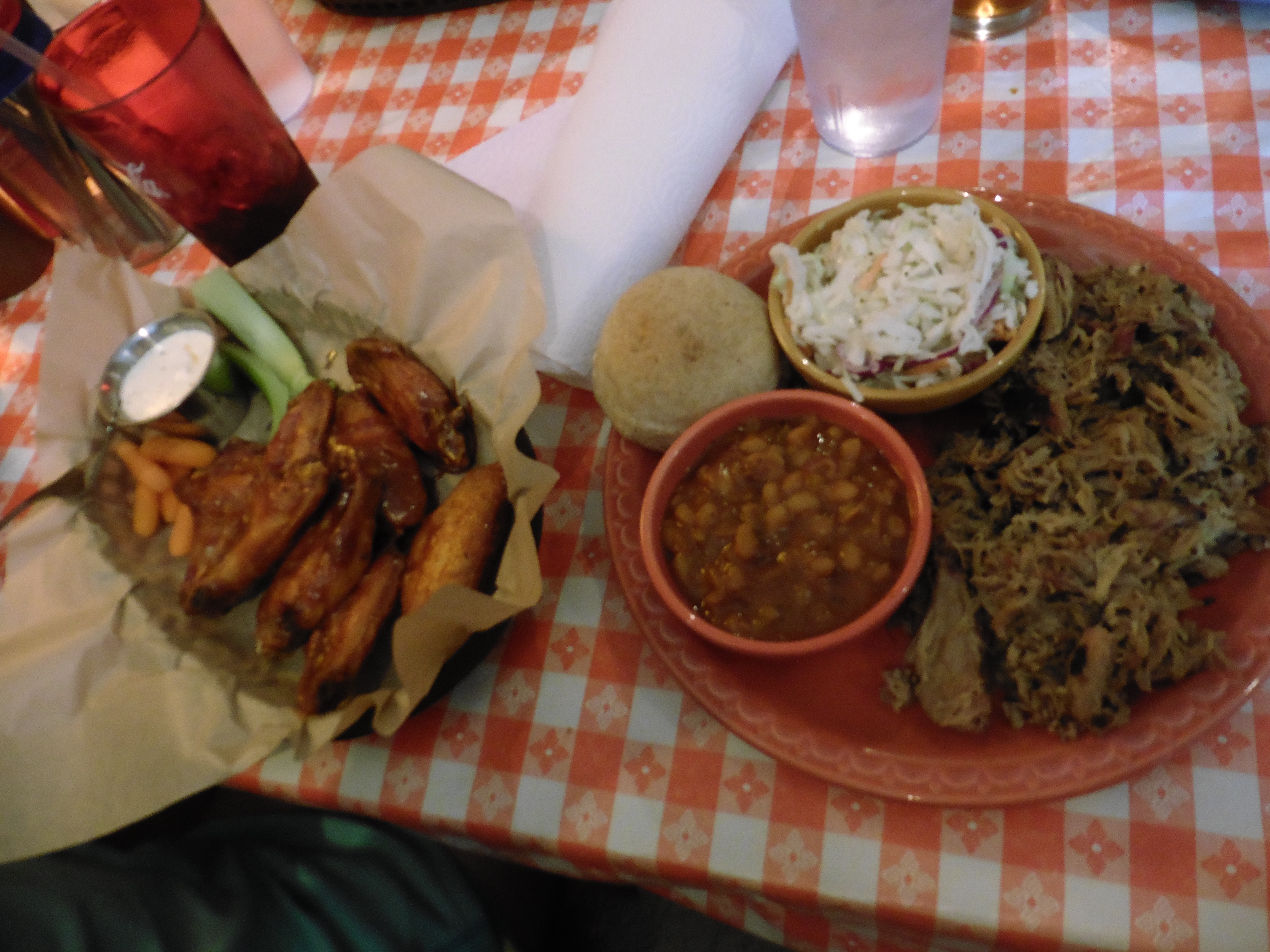 And Hello Steamboat Smokehouse. Hot wings for her, Pulled Pork for me