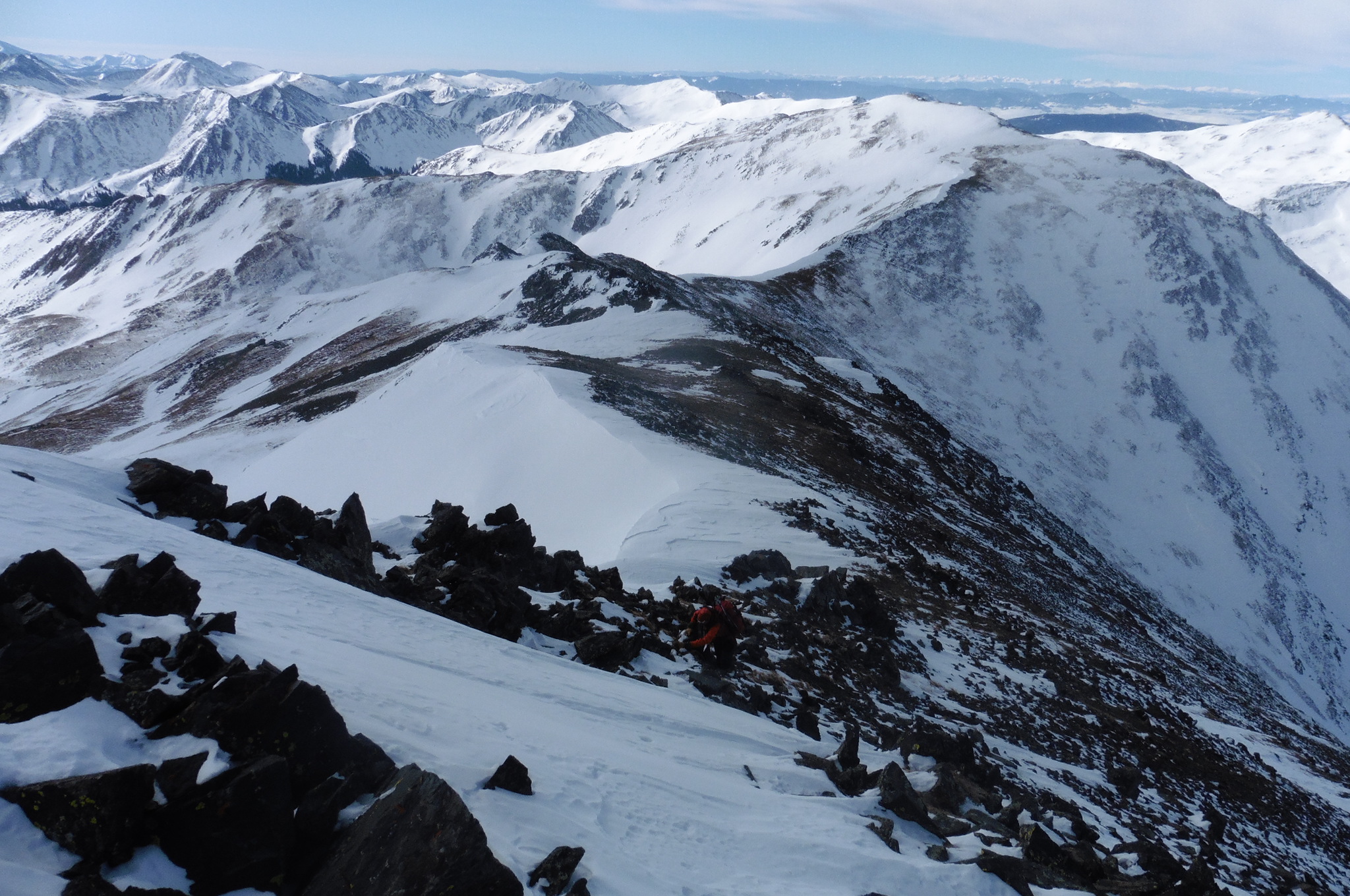 Colin climbing to the summit ridge on Emma Burr