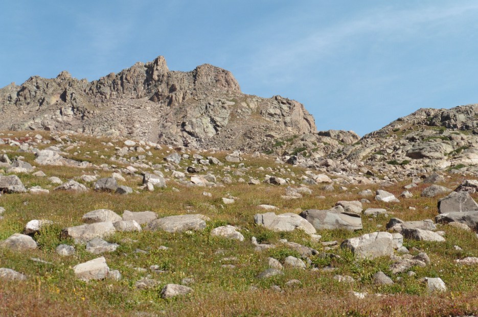 The plan - hit the flat grassy area on the horizon, crest the ridge, join the standard route.