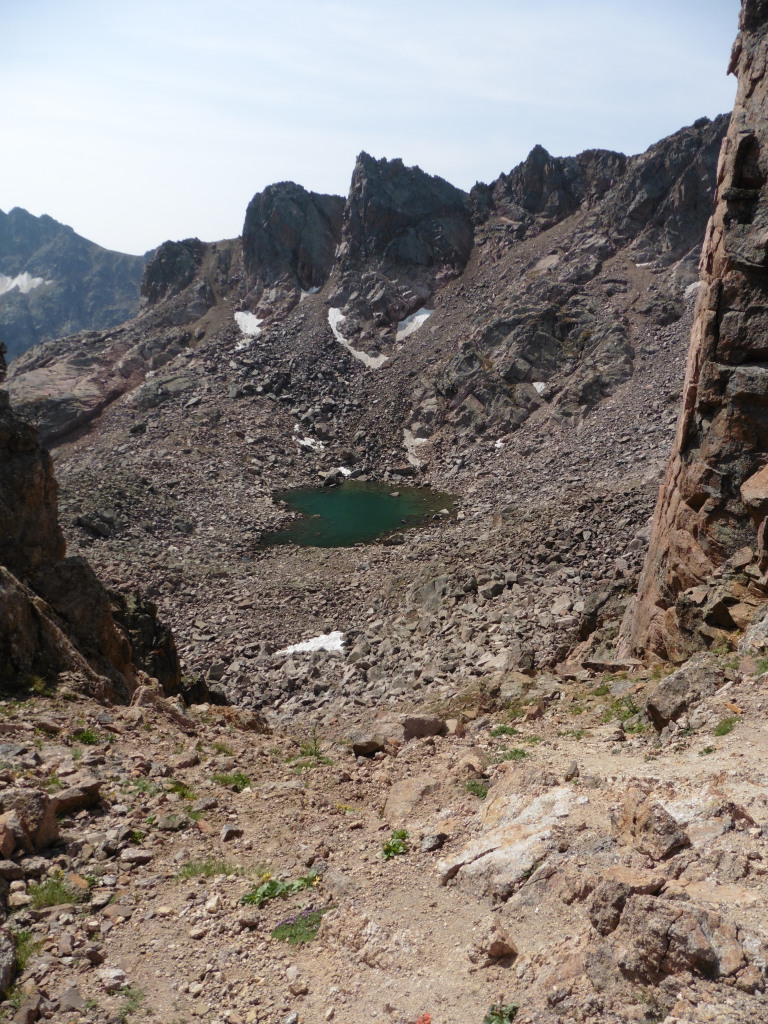 A look back to my detour (gully was to immediate left of the pointy spire in center)